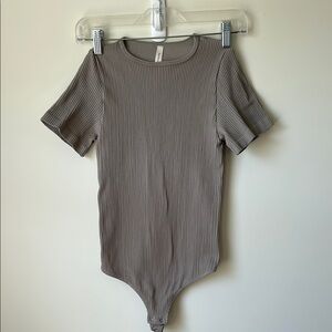 Babaton Grey/Taupe Fitted Ribbed Bodysuit